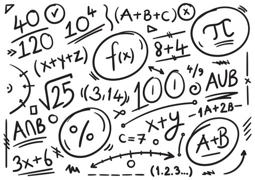 hand drawn math symbols. doodle math symbols. math symbols for university, school and business. math symbols background
