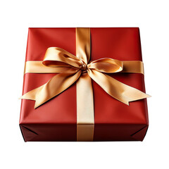 Red gift box with golden bow. Background with transparency, PNG format
