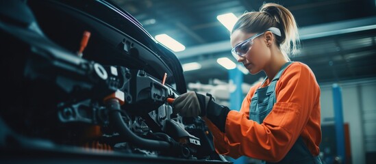 Portrait of a Woman Mechanic Working for a car service