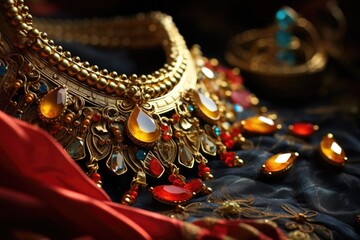 A detailed close-up view of a necklace placed on a cloth. This image can be used for jewelry catalogues, fashion blogs, or lifestyle magazines.