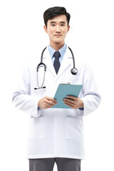 Fototapeta premium handsome asian male doctor, standing posture.isolated on transparent background