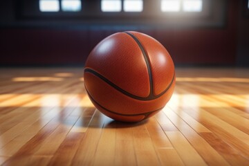 A basketball ball sitting on top of a wooden floor. Perfect for sports and basketball-related projects.
