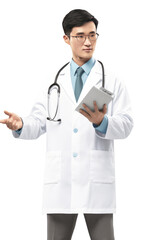 Fototapeta premium handsome asian male doctor, standing posture.isolated on transparent background