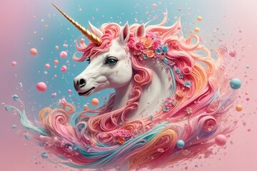 Fototapeta premium unicorn on colorful background. ai generative