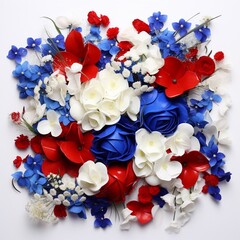 Blue,white,red flowers, ia generated
