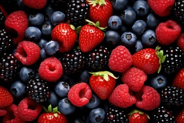 Sweet Berries red fruits mix. Food diet. Generate Ai