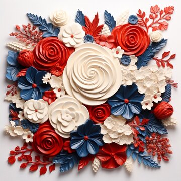 Blue,white,red flowers, ia generated
