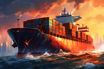 Complex Transport ship. Export vessel terminal. Generate Ai - obrazy, fototapety, plakaty