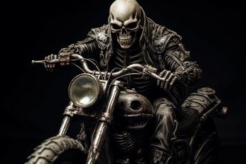 Fototapeta na wymiar Eerie Biker demon skeleton. Monster skull. Generate Ai
