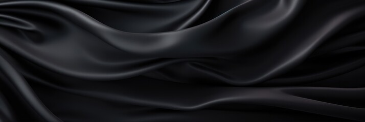 Silky Black Fabric. Abstract Luxury Cloth with Liquid Waves for Elegant Wallpaper Design - obrazy, fototapety, plakaty
