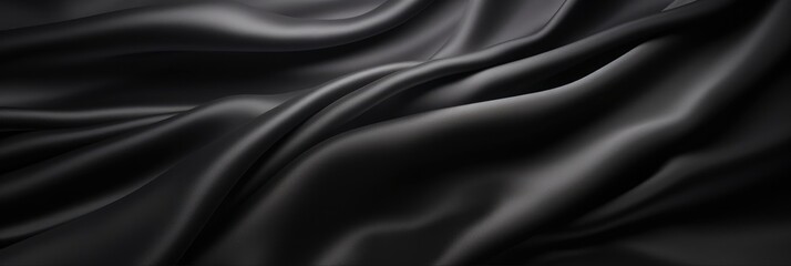 Fototapeta premium Silky Black Fabric. Abstract Background of Luxurious Liquid Waves and Soft Folds. Elegant Wallpaper Design for Day and Night.