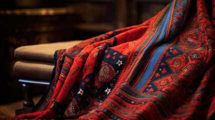 West African Kente Cloth close-up shot. Vibrant and richly patterned fabric from Ghana. - obrazy, fototapety, plakaty