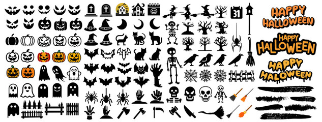 Set of halloween silhouettes Vector illustration collection. Isolated on white background