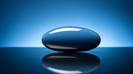 Fototapeta na wymiar A blue pill on a reflective surface