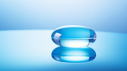 A blue pill on a reflective surface