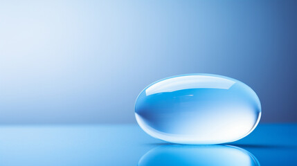 A blue pill on a reflective surface