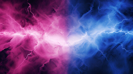 A visual abstraction of electric lightning in blue and pink, evoking thoughts of battle and confrontation. Versus screen.. - obrazy, fototapety, plakaty