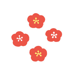 手描きのかわいい梅の花のセット- 赤 - 冬/春やお正月のあしらいのイラスト素材
