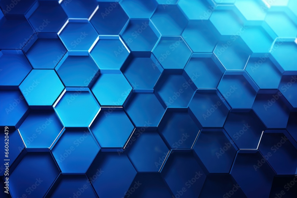 Wall mural Six-sided Blue hexagon. Texture digital network. Generate Ai