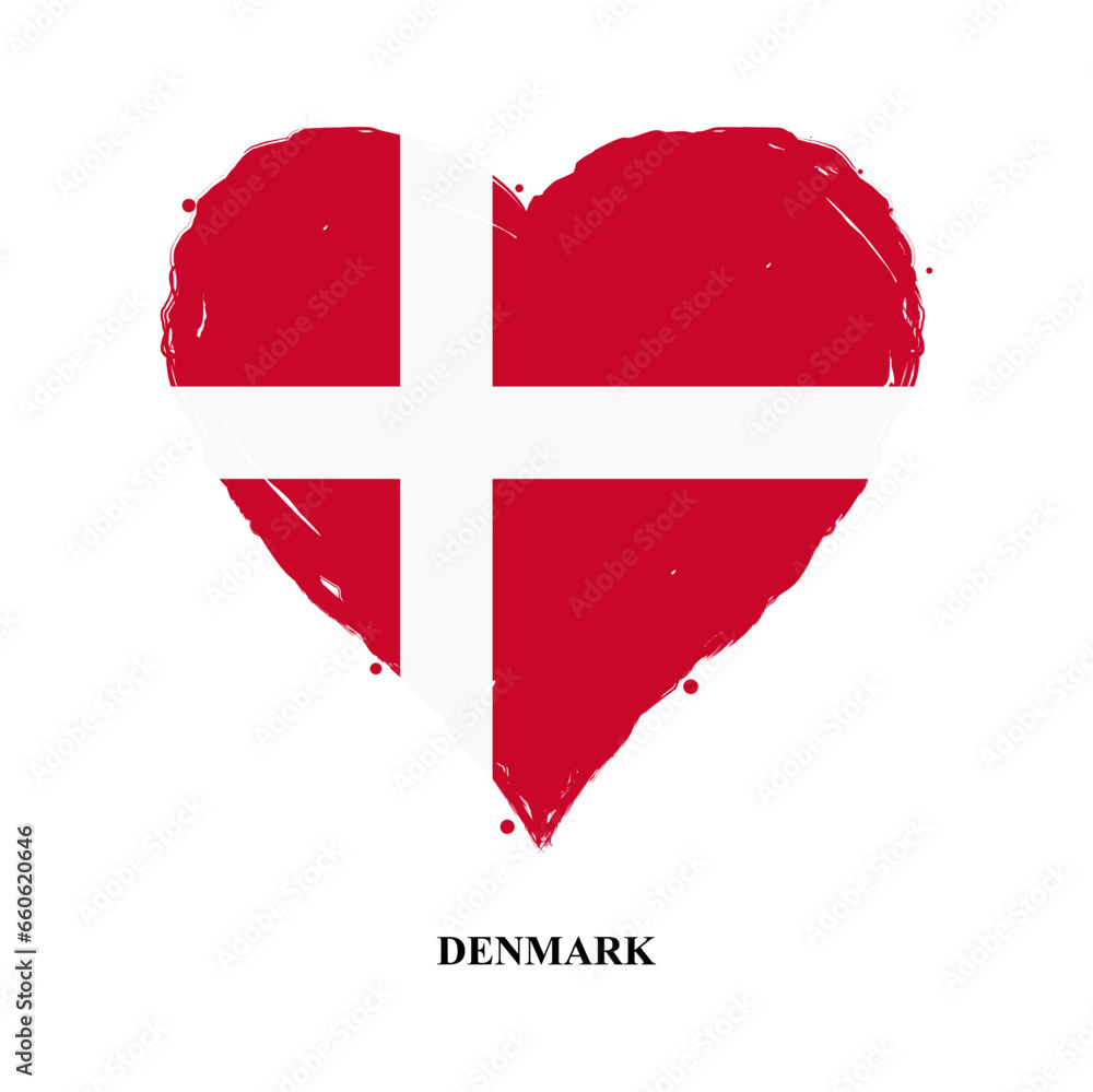 Poster vector denmark flag in heart shape with grunge texture. heart shaped flag isolated on white backgrou