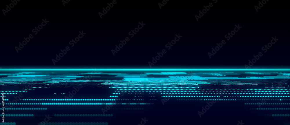Poster Abstract digital background with matrix. Science backdrop of many particles. Big data visualization. 3d rendering.
