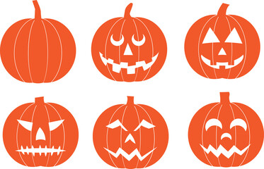 Set of 6 Transparent Pumpkin Jack-o-Lanterns Illustration