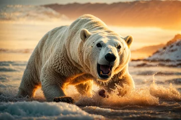Foto op Canvas illustration a polar bear in furious attack. ai generative © Igor