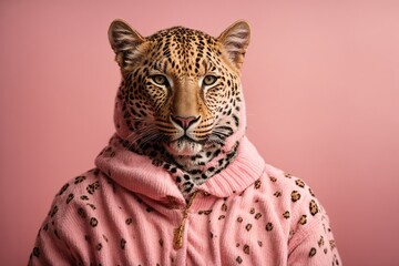 leopard in a pink sweatshirt. ai generative
