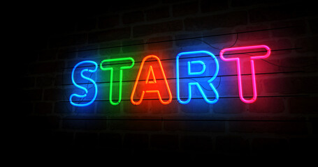 Start game begin neon light 3d illustration