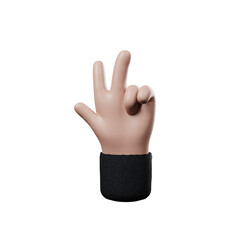 Hand of realistic 3d design in cartoon style. Transparent PNG