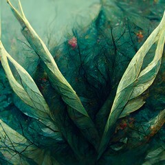 abstract forest headdress leaves sticks bits of birdnest highly detailed photorealistic  - obrazy, fototapety, plakaty