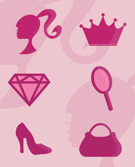 Chic Pink Doll Feminine Girlie Illustration Set