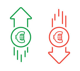 Euro up and down icons isolated on a white background.