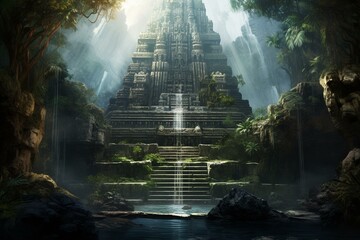 Depiction of ancient temple. Generative AI