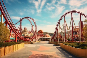 Enjoy the excitement at our historic amusement park: highly detailed roller coasters and intricate retro attractions created with cutting-edge technology. Generative AI - obrazy, fototapety, plakaty