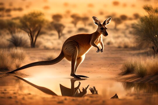 A brave kangaroo hopping through the outback.