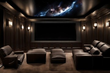 home theater with plush seating and a giant screen.