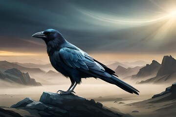 raven on mountains