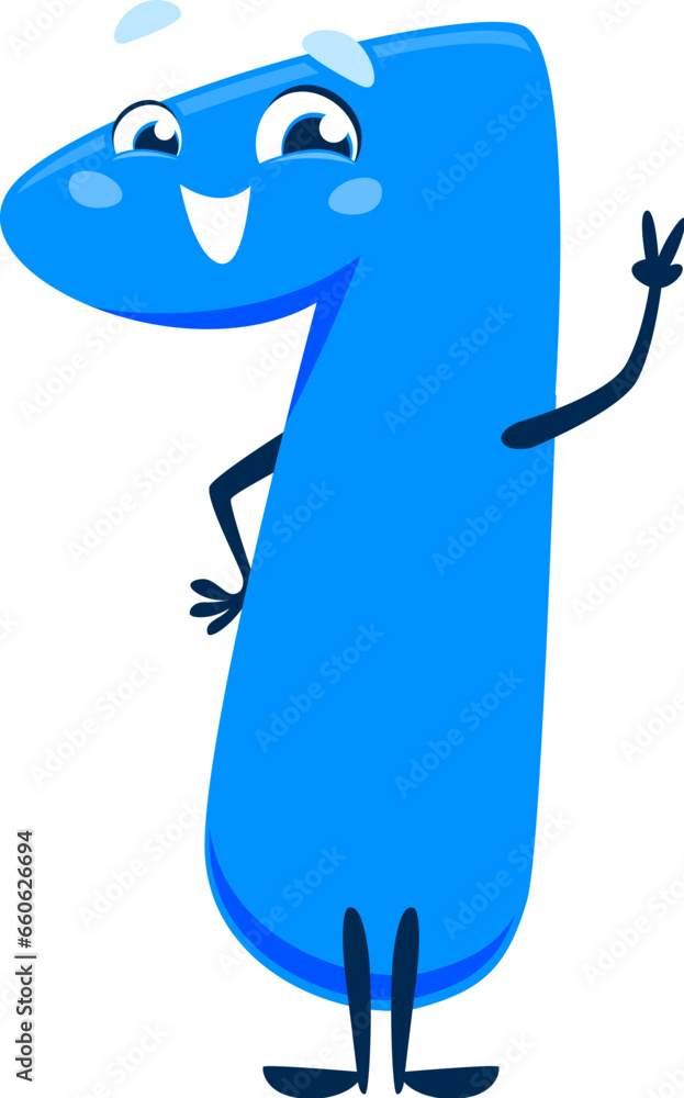Poster cartoon cute funny number one character. isolated vector playful and charming digit 1 math personage