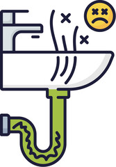 Plumbing service color icon, water pipe drain or sewerage repair vector line sign. Plumber service outline icon for sink pipes blockage fix and bathroom cleaning or kitchen drain sanitary maintenance