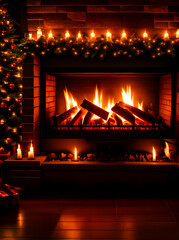 cozy Christmas fireplace POV dark.