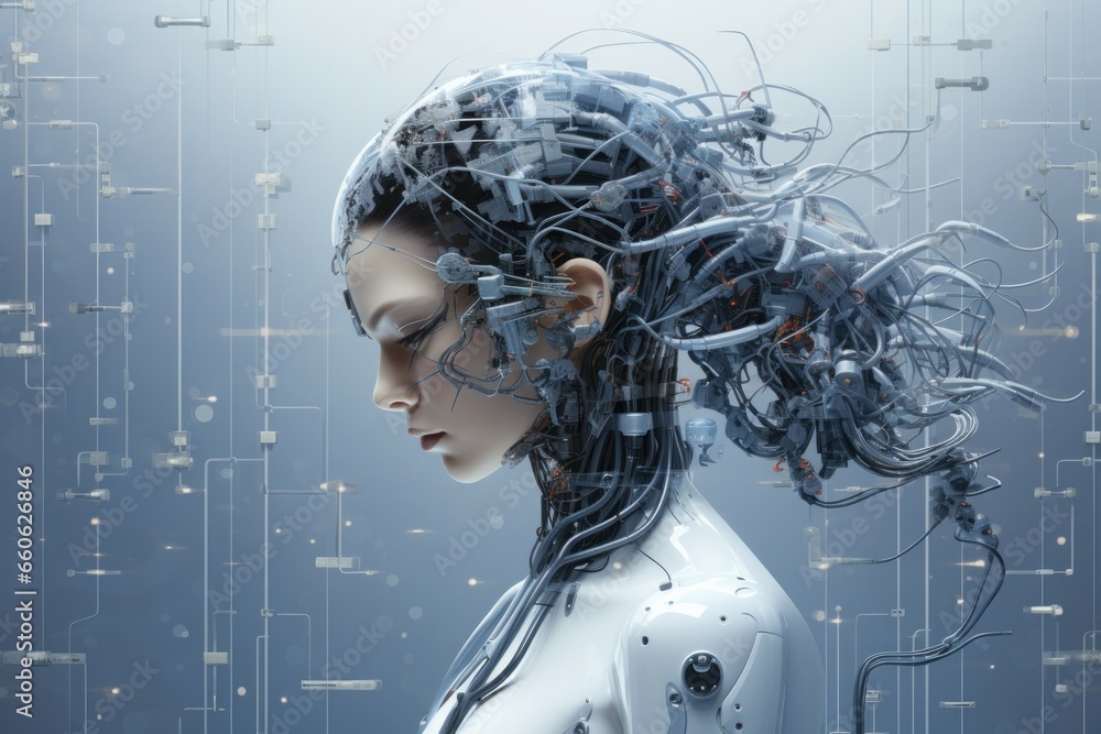 Aufkleber complex brain artificial intelligence. system digital. generate ai