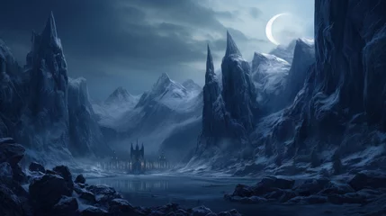 Poster Jotunheim Realm of the Giants, Cold And Dark. Fantasy Norse Mythology And Viking Mythology. Nordic Mythology Landscape. Generative AI © Immersive Dimension