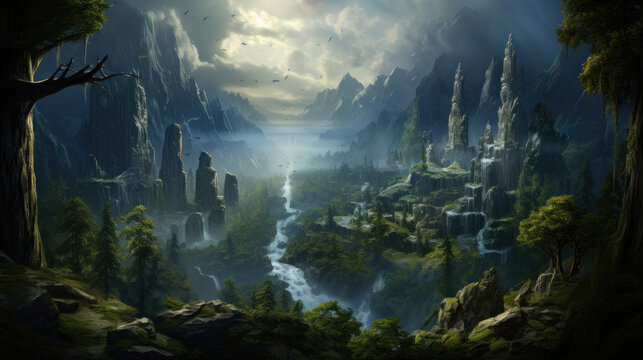 Jotunheim Realm of the Giants Of The Fantasy Norse Mythology And Viking Mythology. Nordic Mythology Landscape. Generative AI