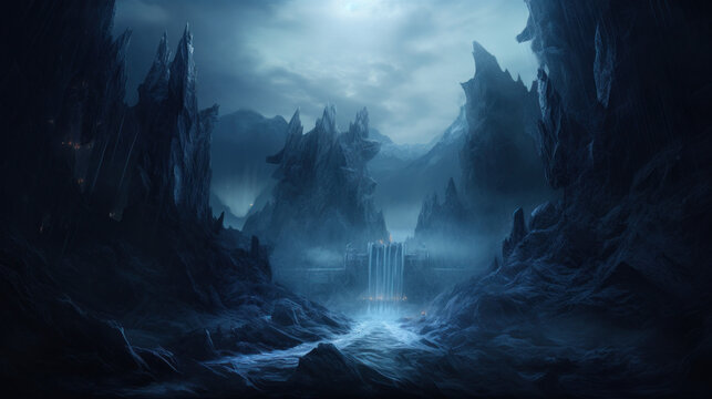 Jotunheim Realm of the Giants Of The Fantasy Norse Mythology And Viking Mythology. Nordic Mythology Landscape. Generative AI