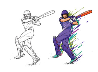cricket player shooting the ball action figure colorful vector illustration