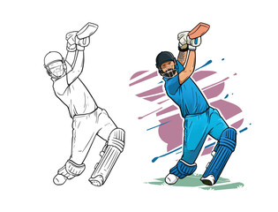 Cricket player hitting the ball action figure detailed vector illustration 