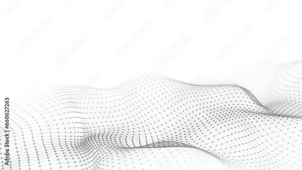 Poster digital dynamic wave of particles. abstract white futuristic background. big data visualization. 3d 