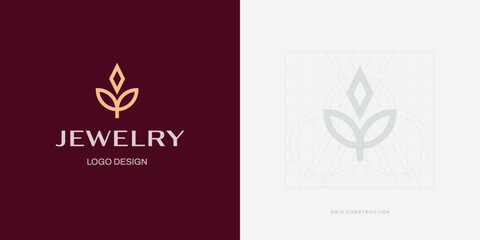 Logo concept for jewelry and gemstone store with construction grid