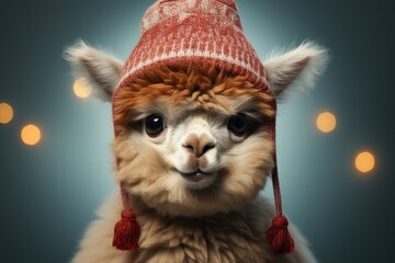 Close-up of Llama with Red Hat